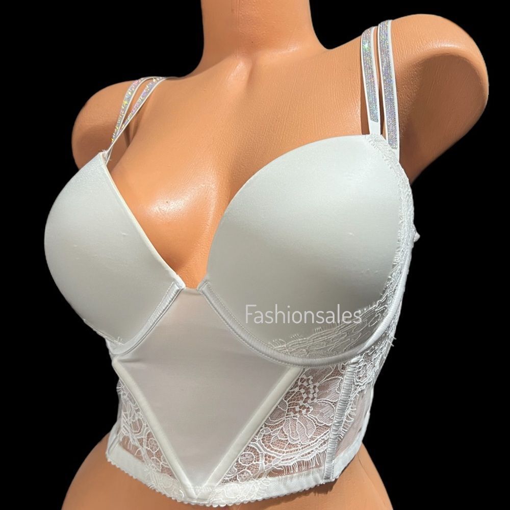 Victorias Secret Very Sexy Shine Strap Push Up Padded Corset Top bra white